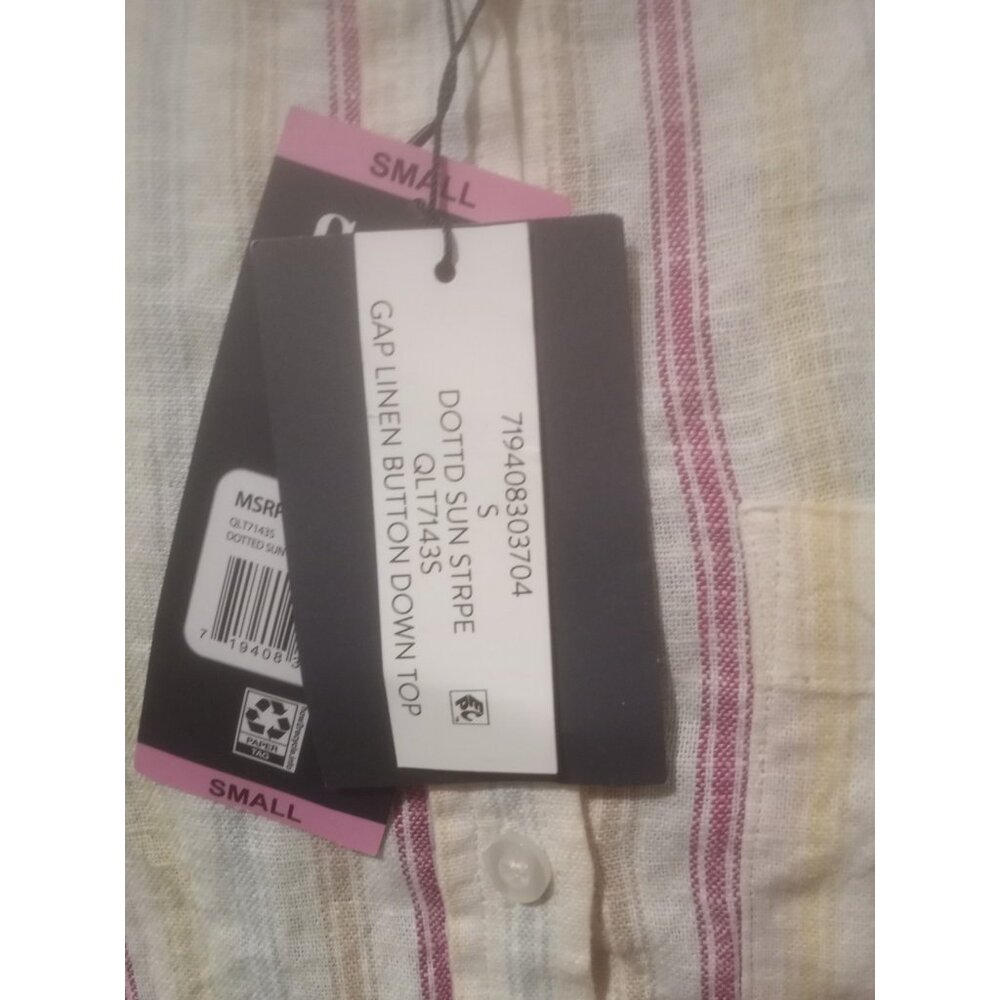 NWT Women’s Gap Button-Down Linen Blend Shirt- Pink Multicolor Size Small S - Picture 4 of 14